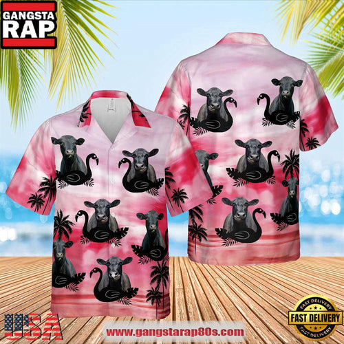 Black Angus Pink Hawaiian Shirts, Farm Hawaiian Shirt
