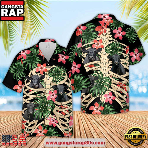 Black Angus Skeleton Hawaiian Shirts, Farm Hawaiian Shirt
