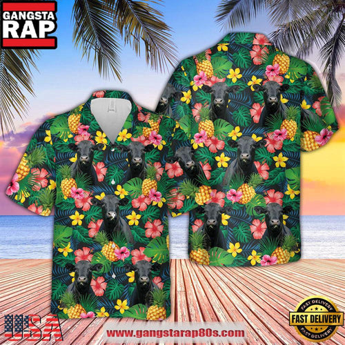 Black Angus Summer Pattern 3D Hawaiian Shirt, Farm Hawaiian Shirt