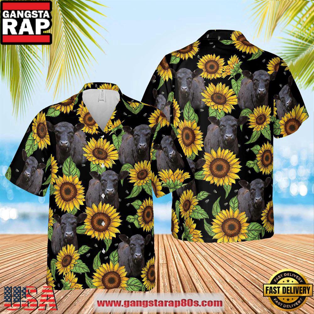 Black Angus Sunflower Hawaiian Shirt 2023, Farm Hawaiian Shirt