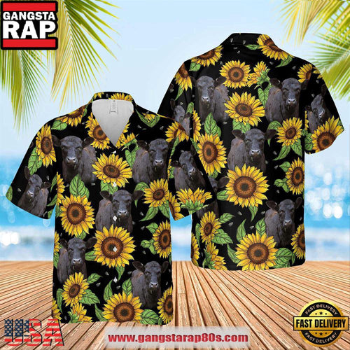 Black Angus Sunflower Hawaiian Shirt 2023, Farm Hawaiian Shirt