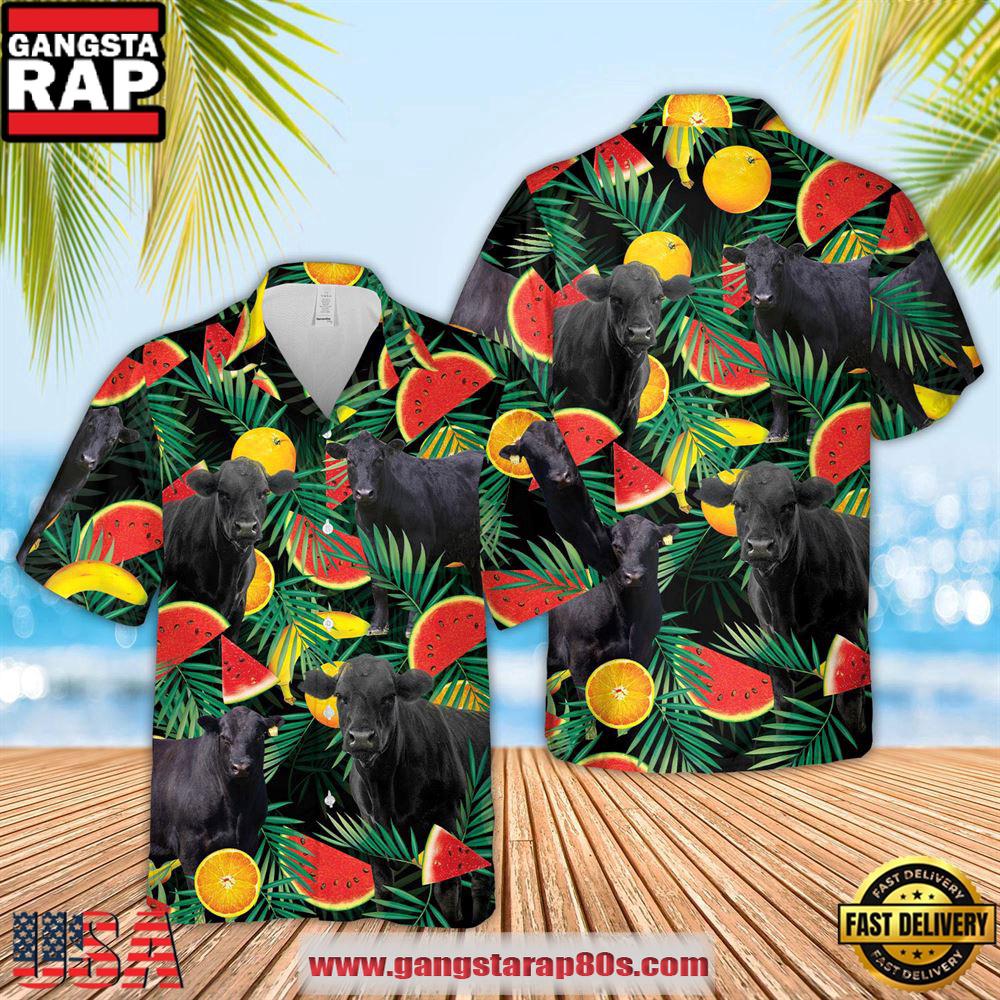 Black Angus Watermelon Hawaiian Shirt, Farm Hawaiian Shirt
