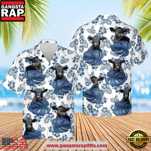Black Angus White Blue Hawaiian Shirts, Farm Hawaiian Shirt