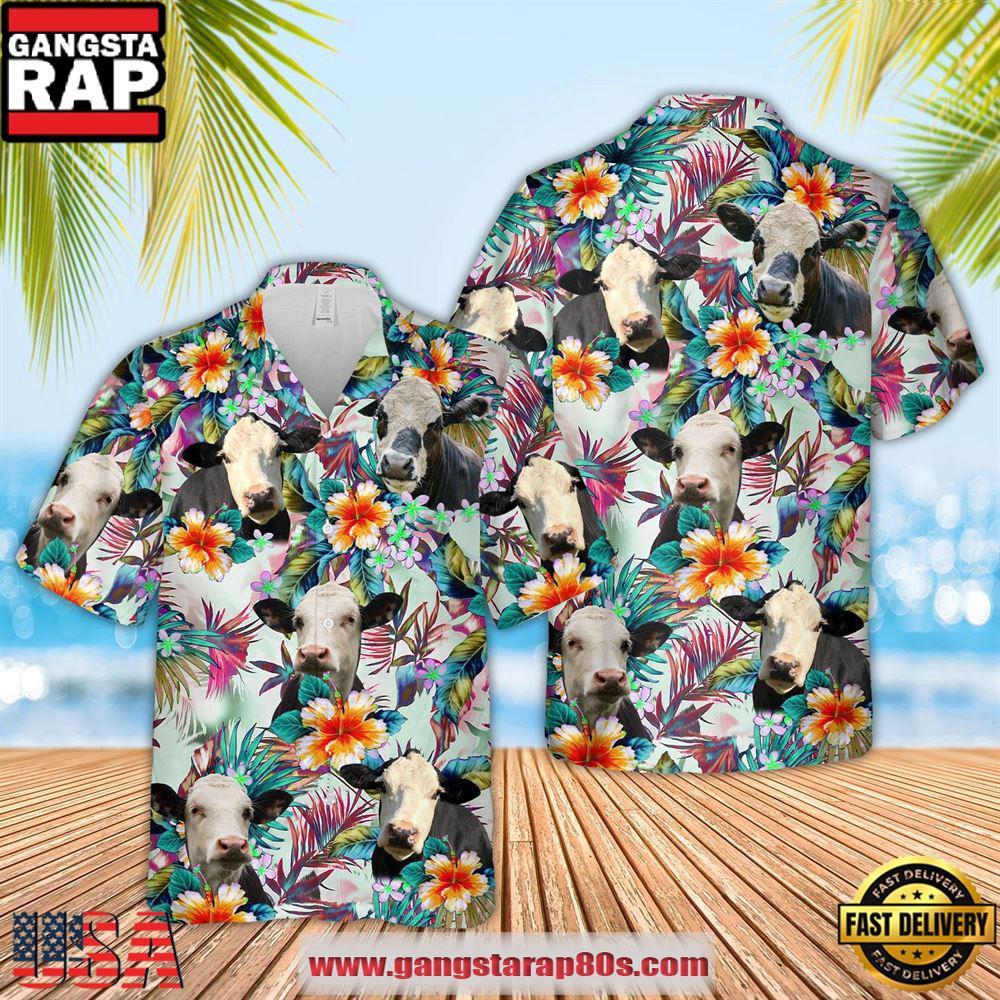 Black Baldy Colorful Leaf Pattern Hawaiian Shirt, Farm Hawaiian Shirt