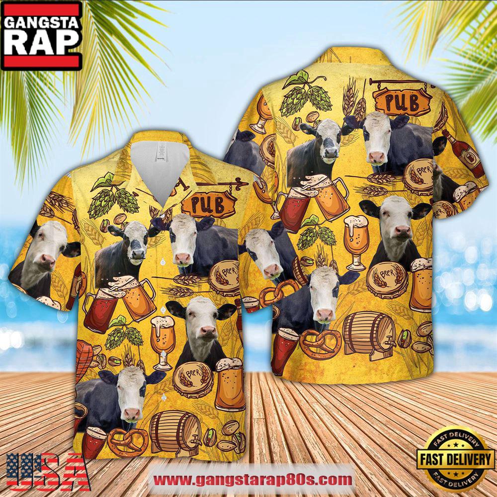 Black Baldy Drink Beer Pattern 3D Hawaiian Shirt, Farm Hawaiian Shirt