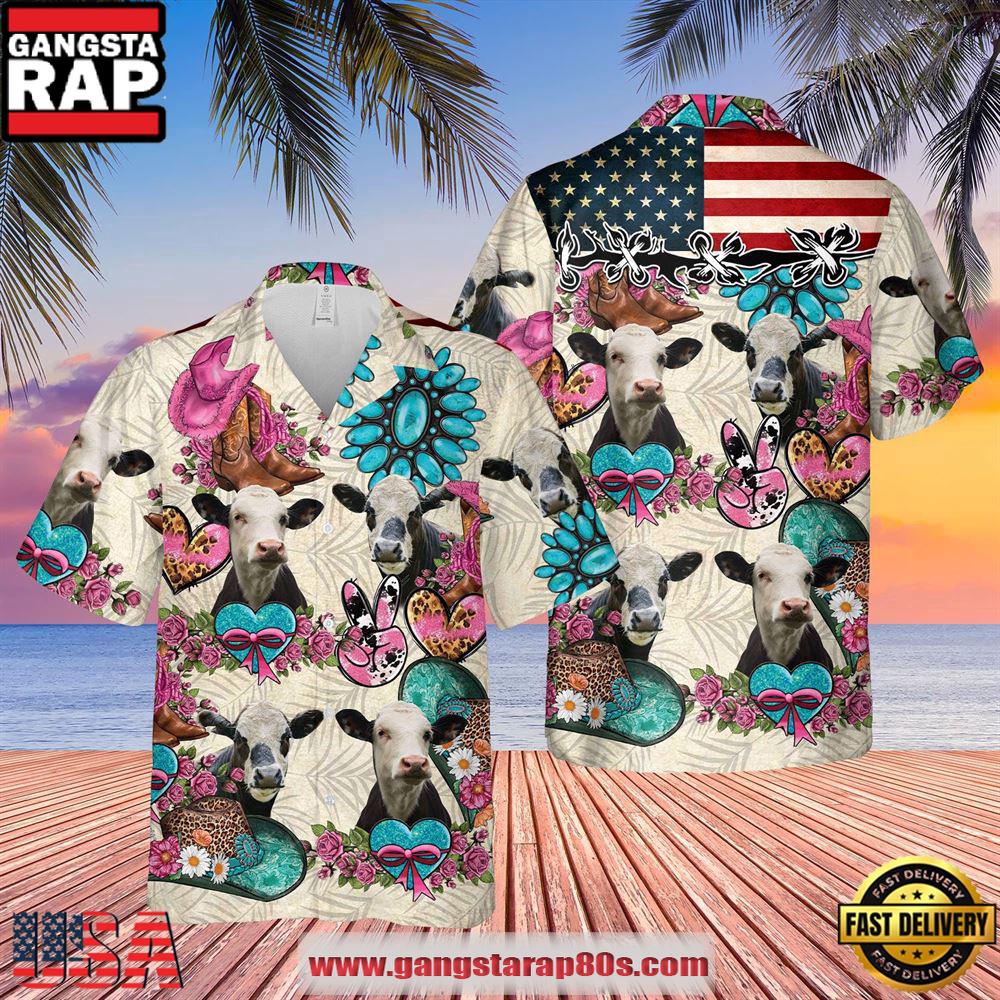 Black Baldy Happiness Flowers 3D Hawaiian Shirt, Farm Hawaiian Shirt