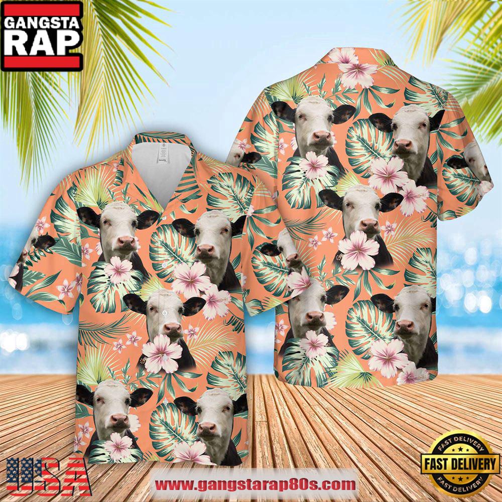 Black Baldy Summer Happiness Floral Farm 3D Hawaiian Shirt, Farm Hawaiian Shirt