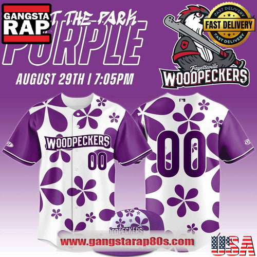 Fayetteville Woodpecker Purple Paint the Park Custom Baseball Jersey