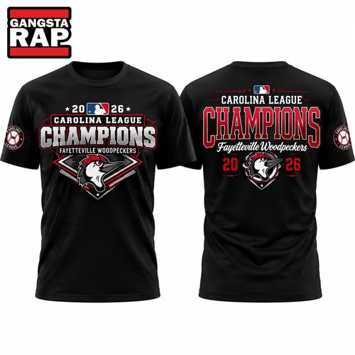 Fayetteville Woodpeckers 2026 Carolina League Champions Black T Shirt