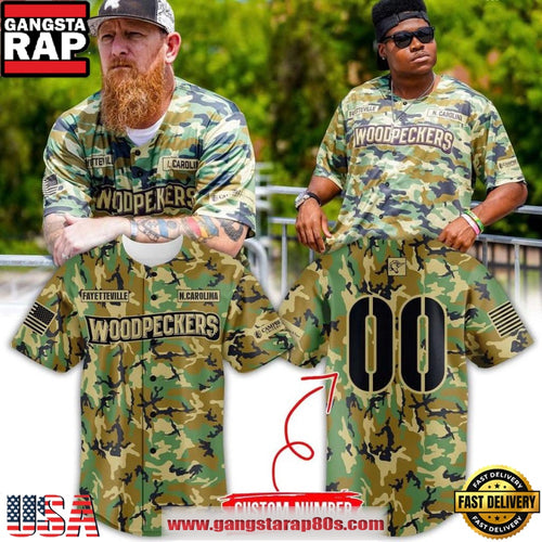Fayetteville Woodpeckers Military Appreciation New 2026 Camo Custom Baseball Jersey