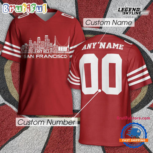 Featuring The City Skyline Built From Legendary San Francisco 49ers Football Jersey