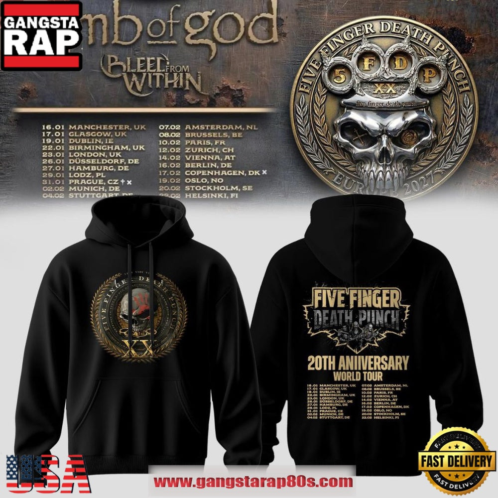 Five Finger Death Punch 20 Years No Mercy World Tour 2026 Limited Edition Hoodie