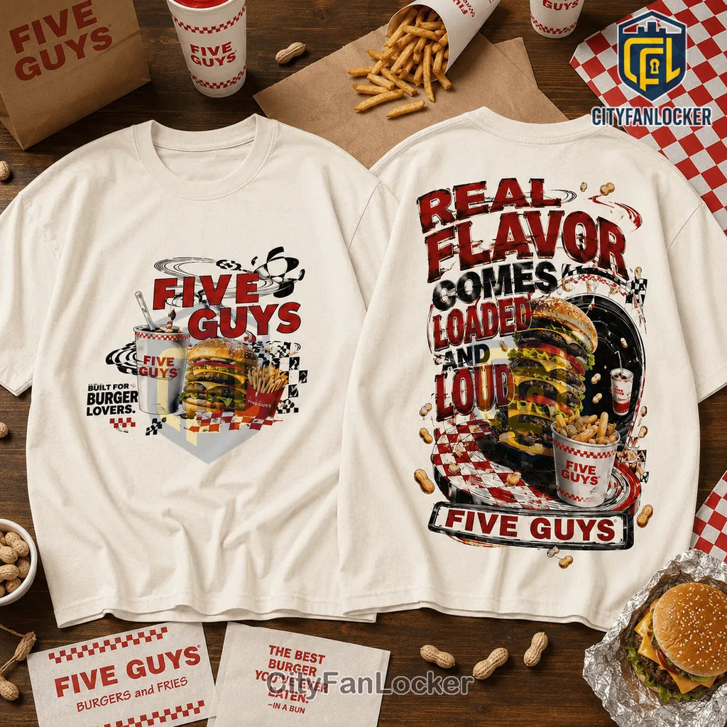 Five Guys Real Flavor Burger Fries Off-White T-Shirt