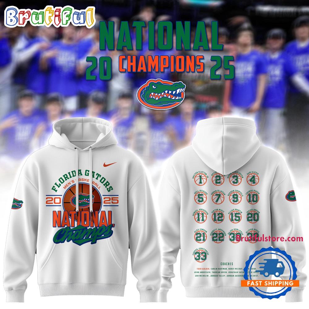 Florida Gators Men’s Basketball National Champions 2025 White Hoodie T-Shirt