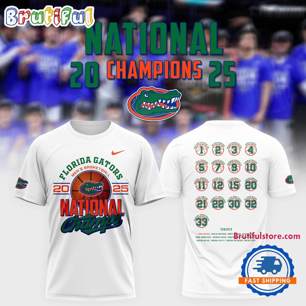 Florida Gators Men’s Basketball National Champions 2025 White Hoodie T-Shirt