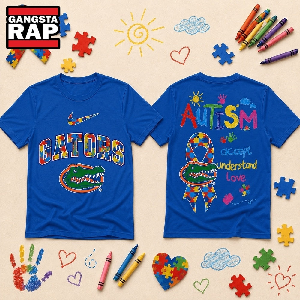 Florida Gators NCAA Autism Awareness Puzzle Ribbon Hoodie T-Shirt