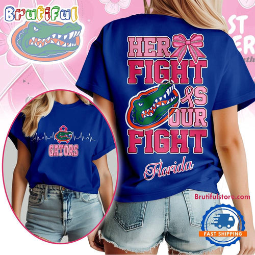 Florida Gators NCAA Her Fight Is Our Fight Breast Cancer Unisex 3D Shirt