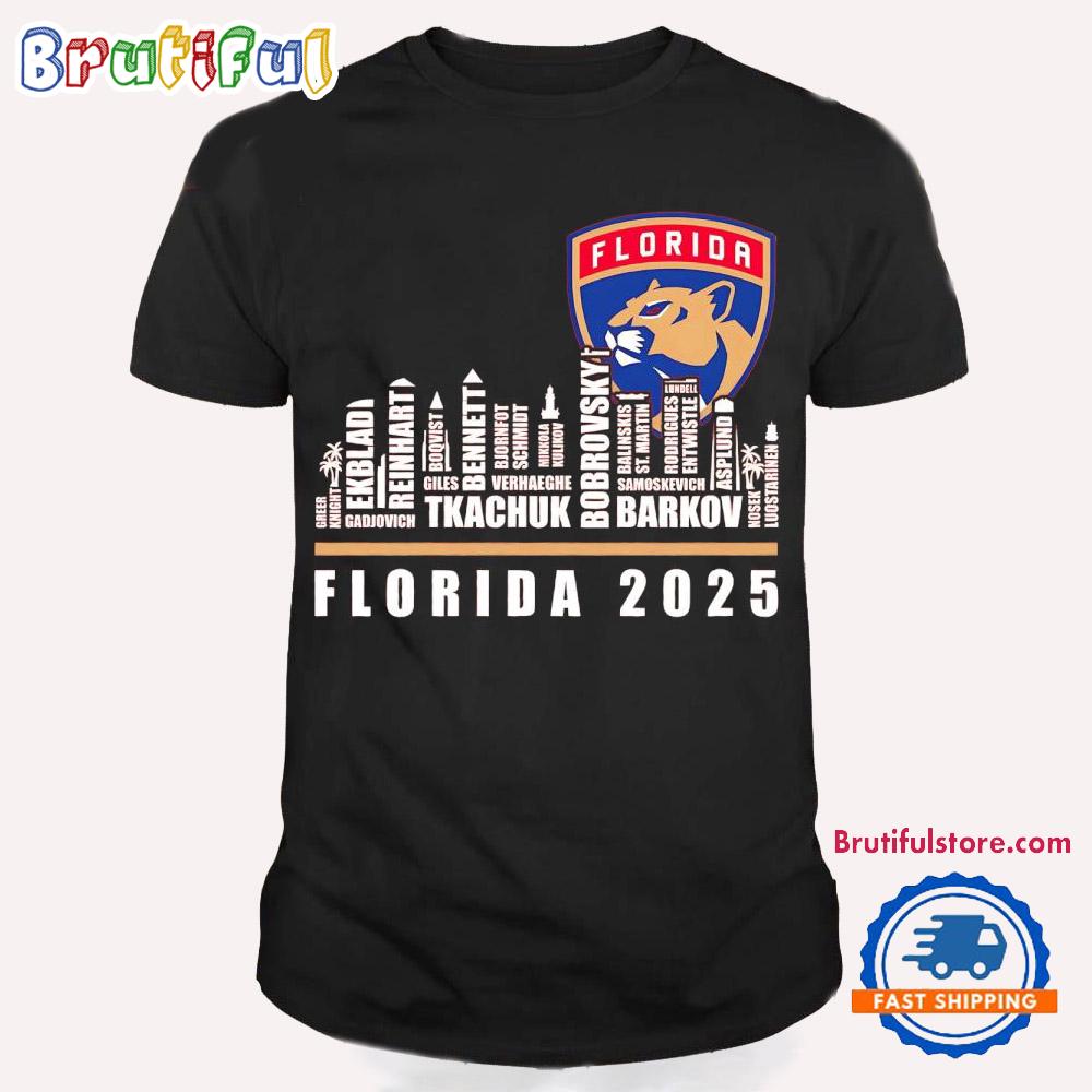 Florida Panthers 2025 Players Names City Skyline T Shirt