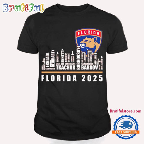 Florida Panthers 2025 Players Names City Skyline T Shirt