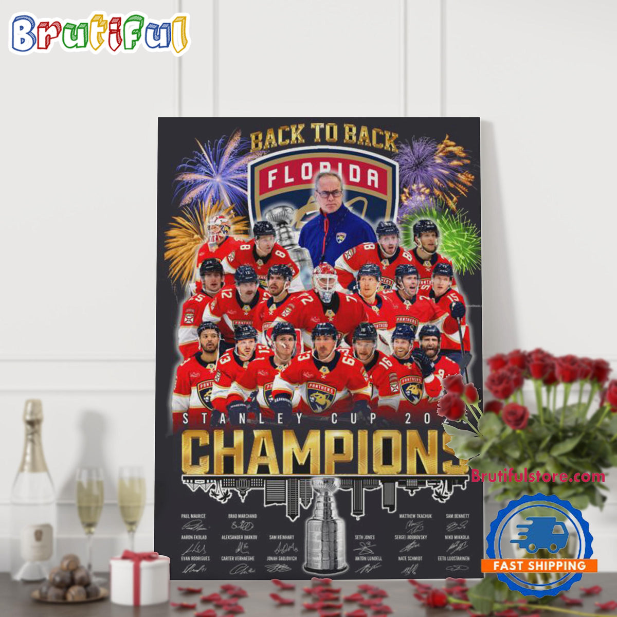 Florida Panthers Back To Back Stanley Cup Champions Team Graphic Wall Art Poster Canvas
