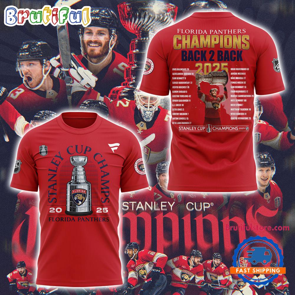 Florida Panthers Champions Back 2 Back 2025 Final Red Hoodie T-Shirt