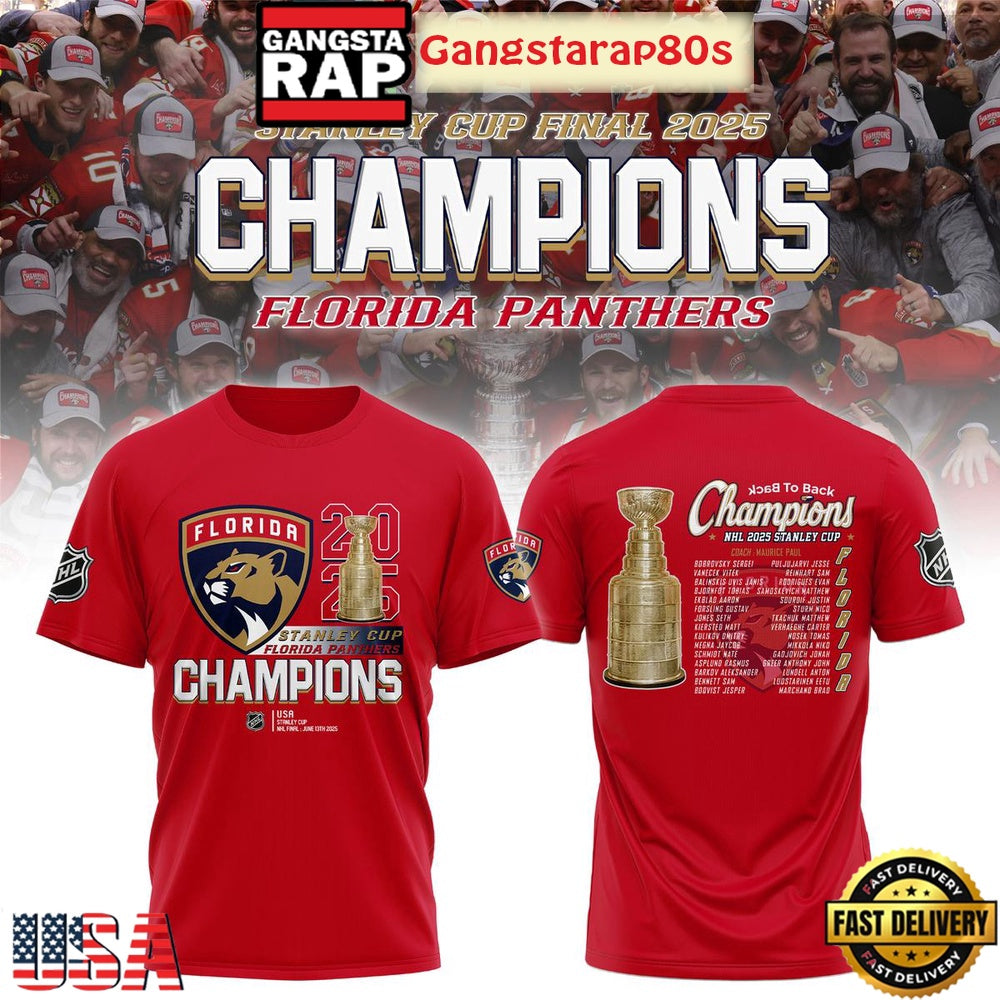 Florida Panthers Stanley Cup 2025 Champions All Over Print T-Shirt Hoodie