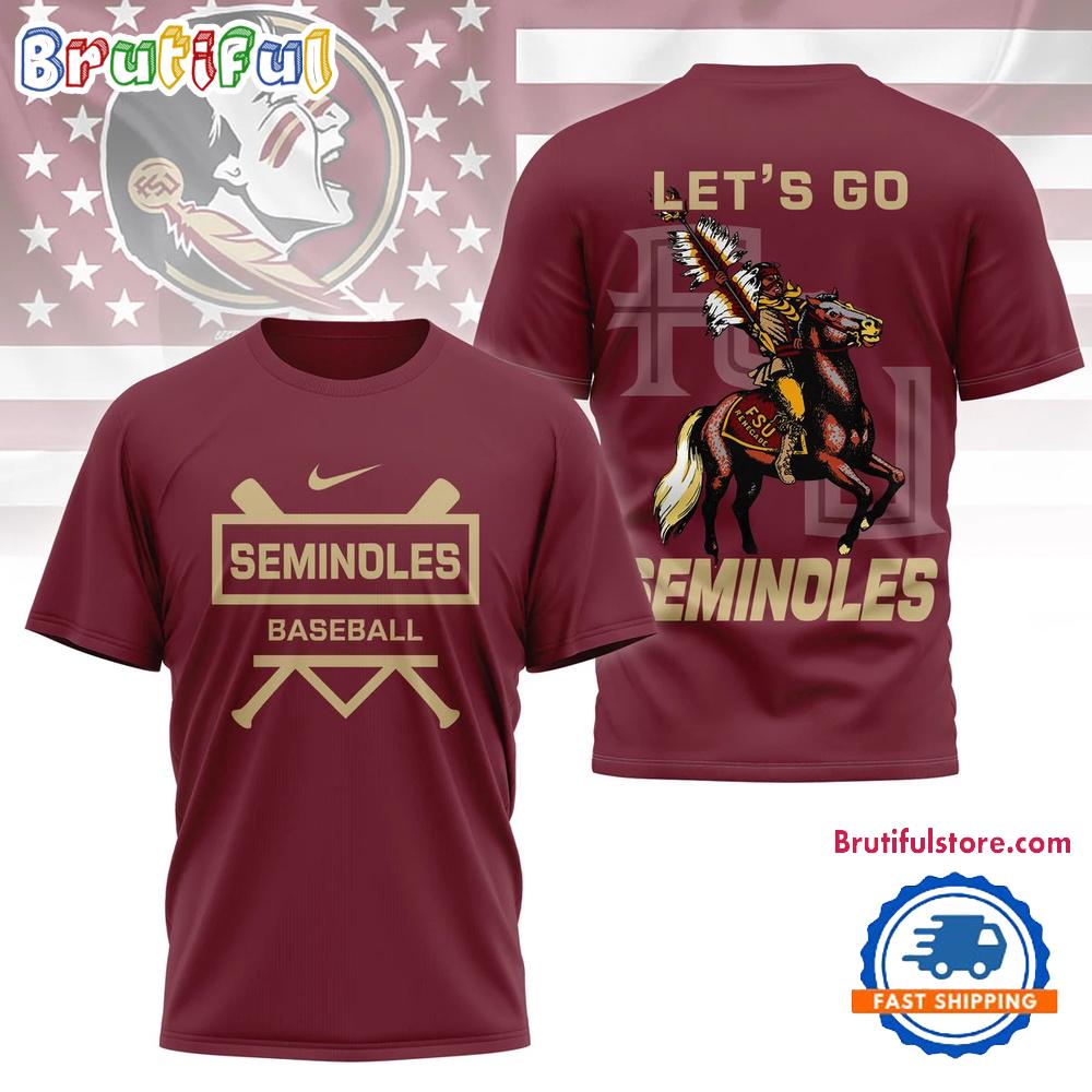 Florida State Seminoles Mascot Let’s Go Baseball 2025 3D Shirt