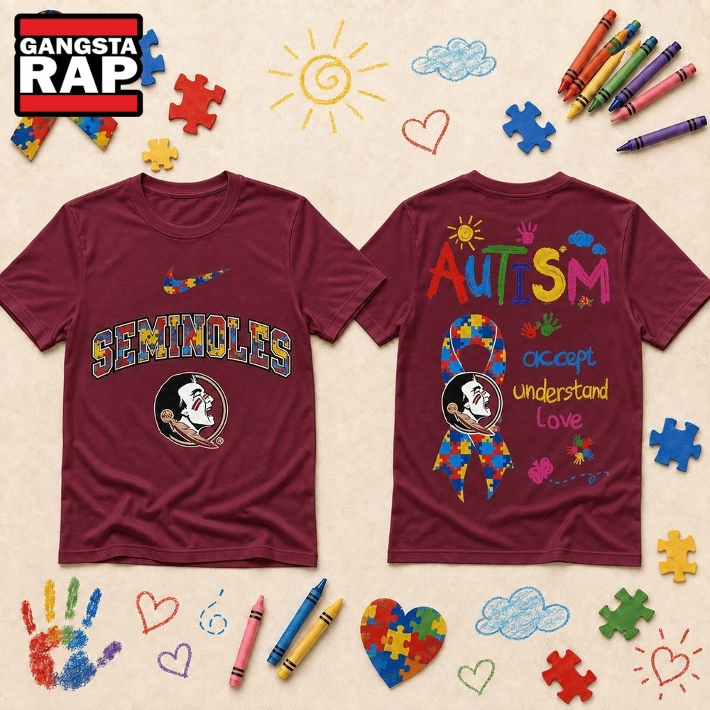 Florida State Seminoles NCAA Autism Awareness Puzzle Ribbon Hoodie T-Shirt