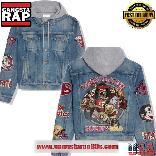 Florida State Seminoles Proud To Bleed Garnet Gold Hooded Limited Edition Denim Jacket