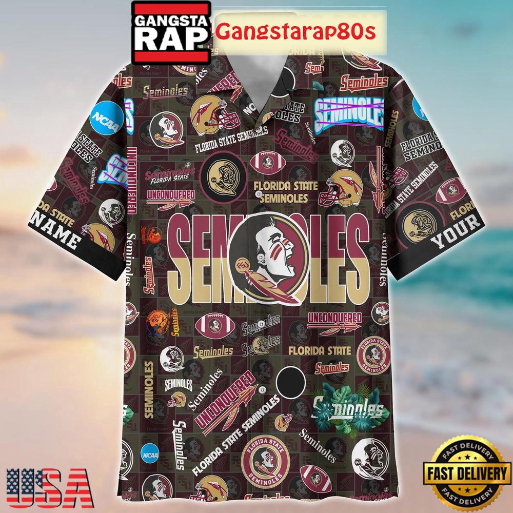 Florida State Seminoles Solgan Unconquered True Fan Spirit Custom Name Aloha Hawaiian Shirt