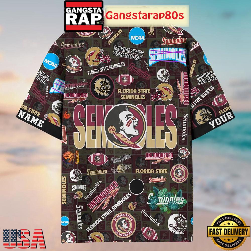 Florida State Seminoles Solgan Unconquered True Fan Spirit Custom Name Aloha Hawaiian Shirt
