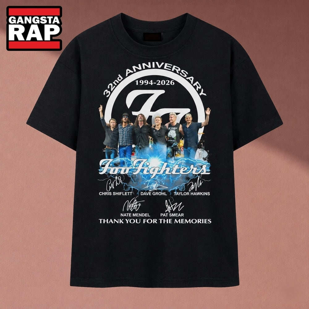 Foo Fighters 32nd Anniversary 1994 2026 Band Signatures T Shirt, Music 2D Shirt