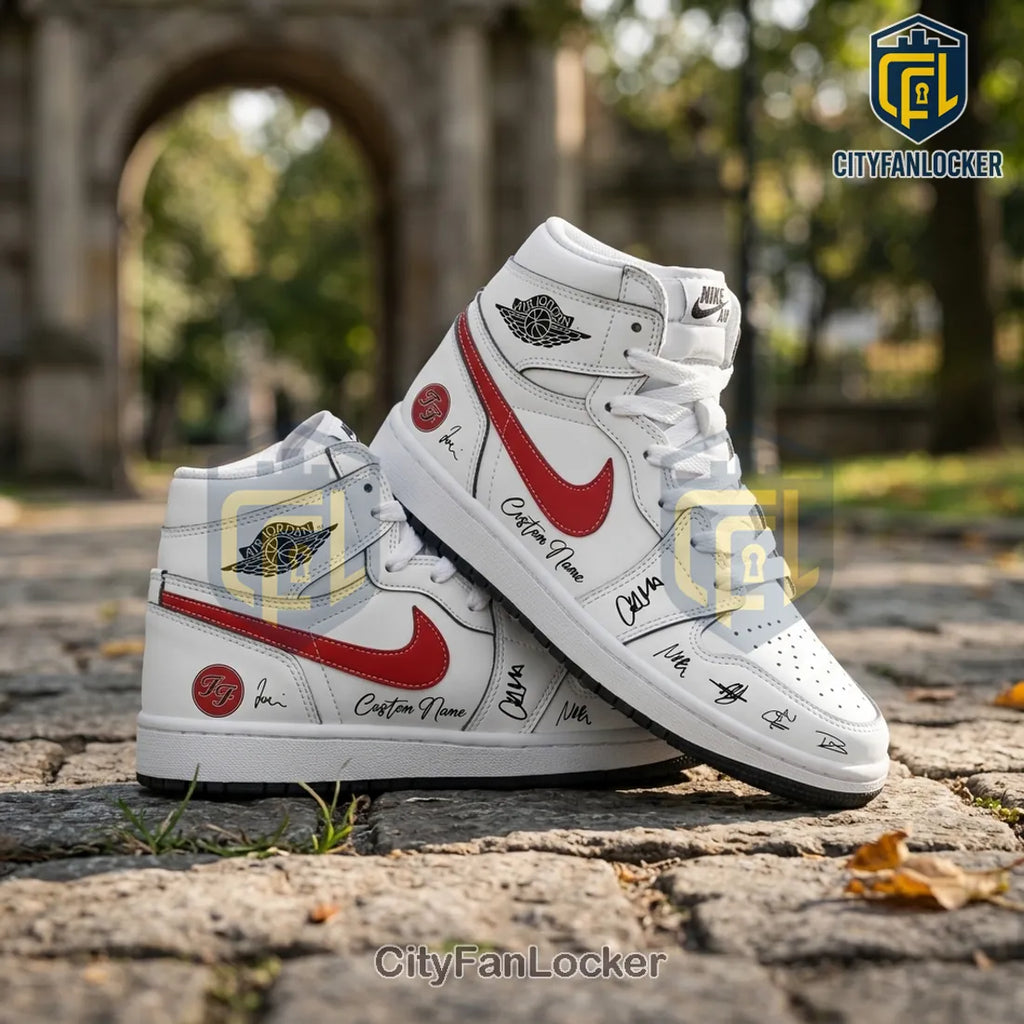 Foo Fighters Signature White Air Jordan High Top Sneakers