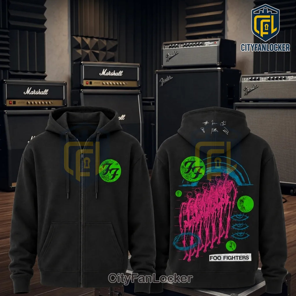 Foo Fighters Take Cover Tour 2026 Skeleton Zip Hoodie