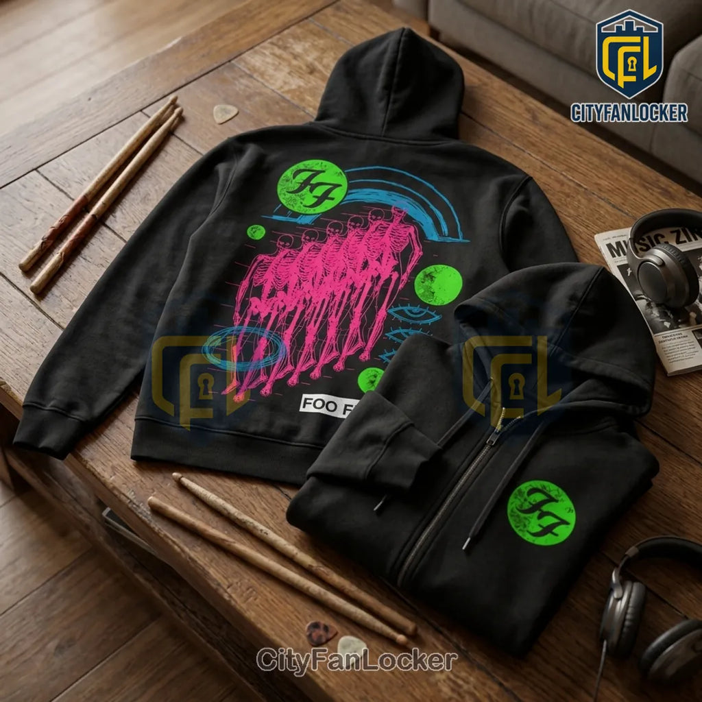 Foo Fighters Take Cover Tour 2026 Skeleton Zip Hoodie