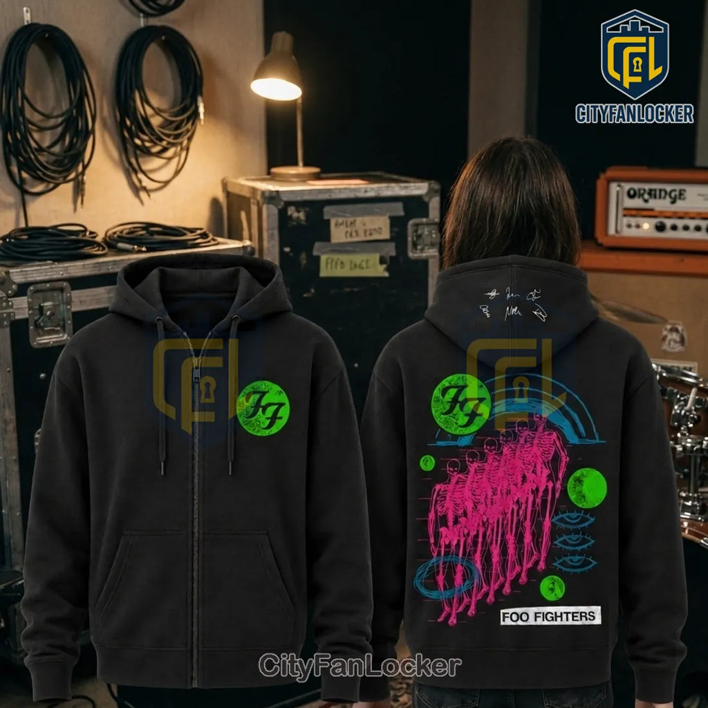 Foo Fighters Take Cover Tour 2026 Skeleton Zip Hoodie