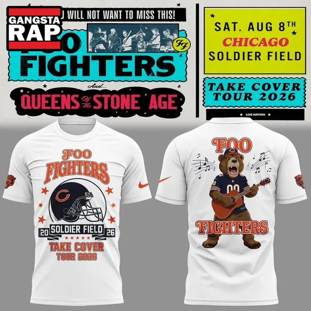 Foo Fighters x Chicago Bears Take Cover Tour 2026 3D Shirt , Music Trend Shirt