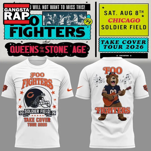 Foo Fighters x Chicago Bears Take Cover Tour 2026 3D Shirt , Music Trend Shirt