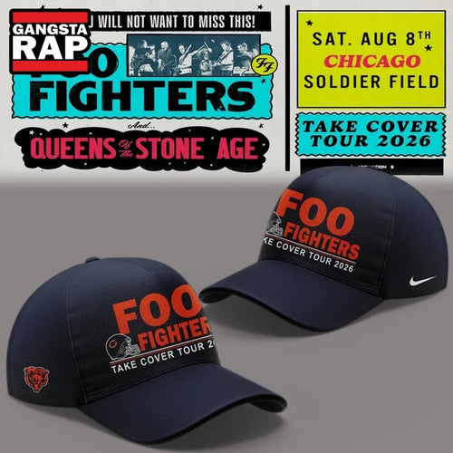 Foo Fighters x Chicago Bears Take Cover Tour 2026 Cap , Trendy Music Baseball Cap