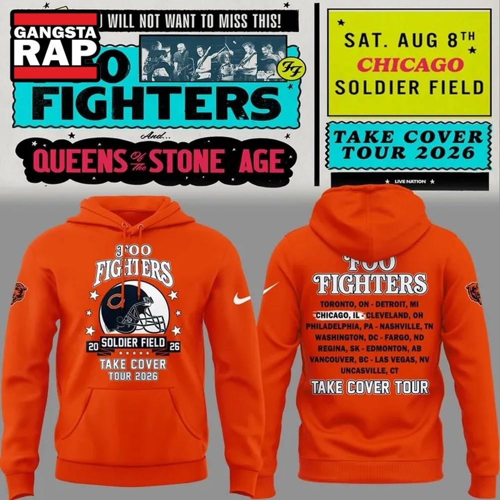 Foo Fighters x Chicago Bears Take Cover Tour 2026 New Design 3D Hoodie , Music Trend Shirt