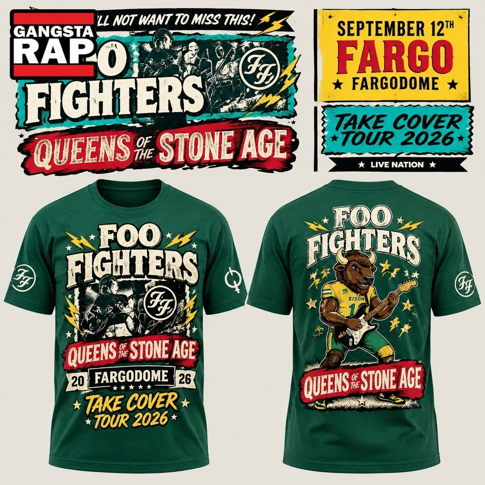 Foo Fighters x North Dakota State Bison Football Take Cover Tour 2026 Mascot Shirt