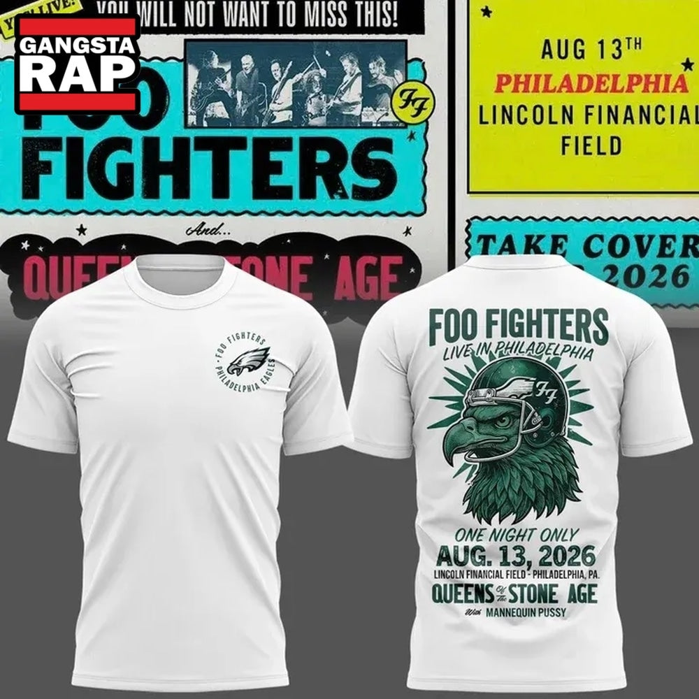 Foo Fighters x Philadelphia Eagles Take Cover Tour 2026 New 3D Shirt
