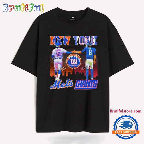 Francisco Lindor New York Mets X Daniel Jones New York Giants T Shirt