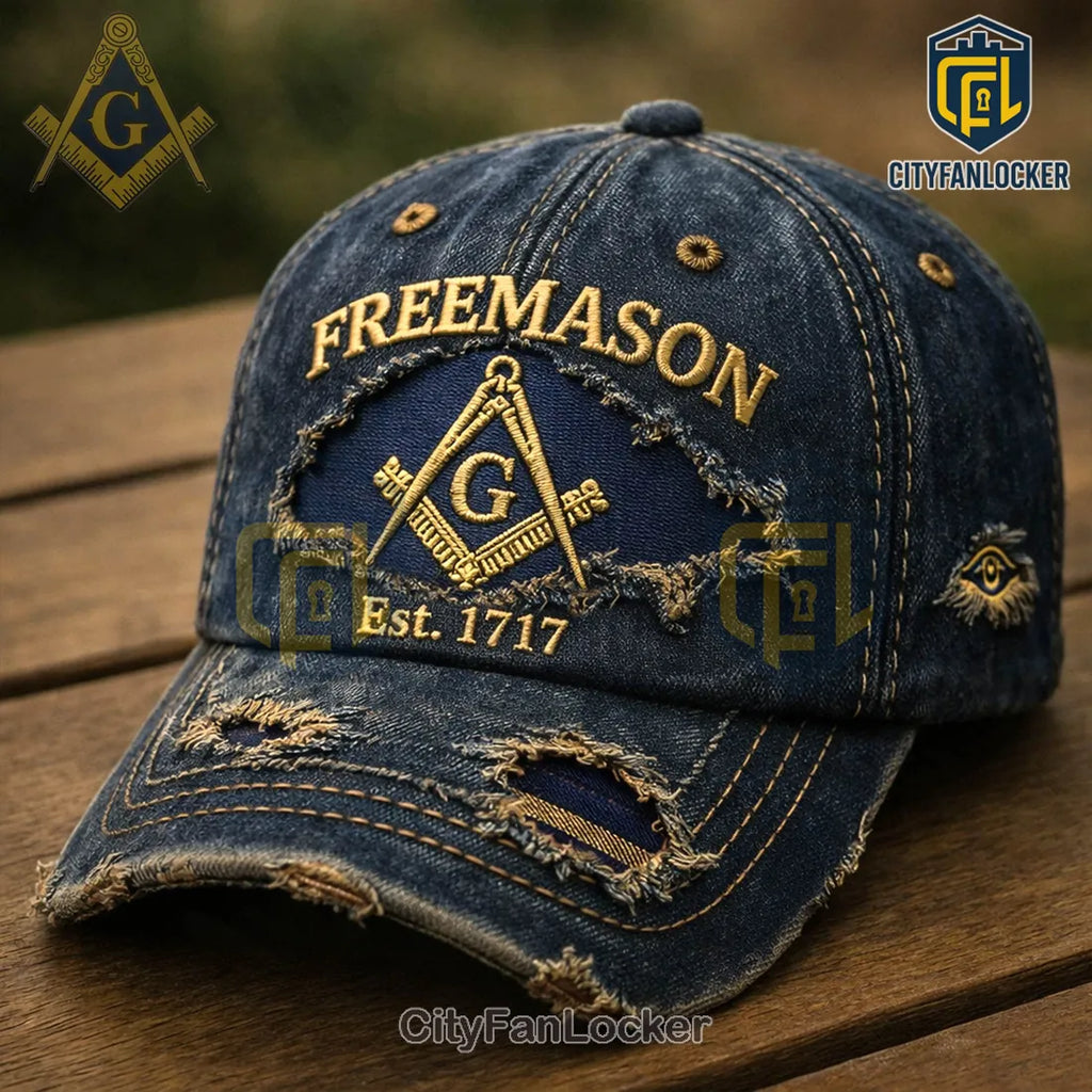 Freemason EST 1717 Distressed Denim Baseball Cap