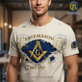 Freemason Est. 1717 Distressed Embroidered Square Compasses All-Seeing Eye T-Shirt