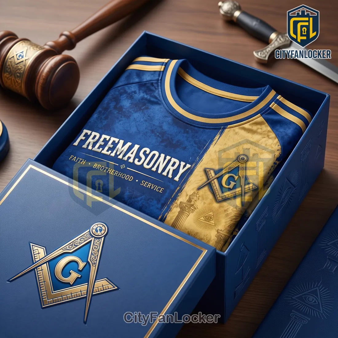 Freemasonry Blue and Gold Square and Compasses Shirt