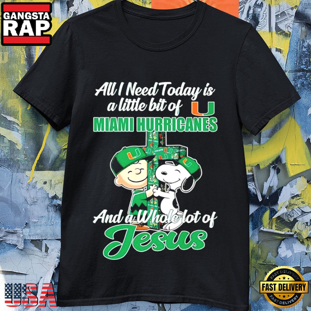 Funny Charlie Brown Snoopy Miami Hurricanes and Jesus Inspirational Graphic T-Shirt