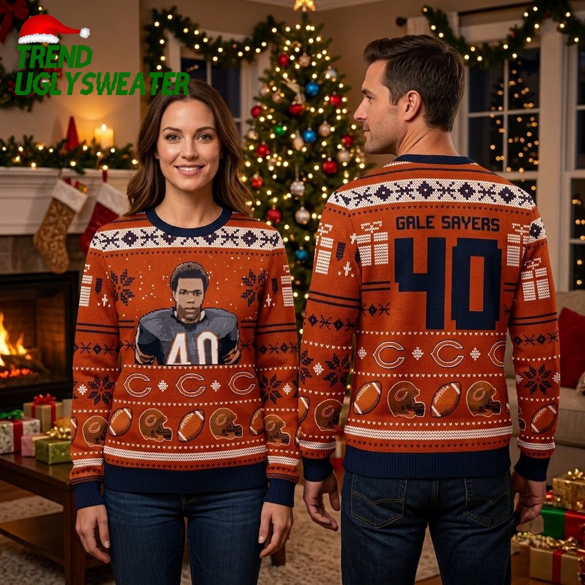 Gale Sayers 40 Chicago Bears Portrait Ugly Christmas Sweater