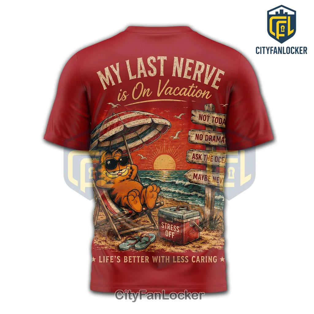 Garfield Zero Worries Club Beach Edition Red Shirt