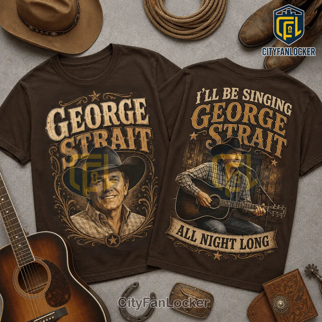George Strait All Night Long 2026 Brown T-Shirt